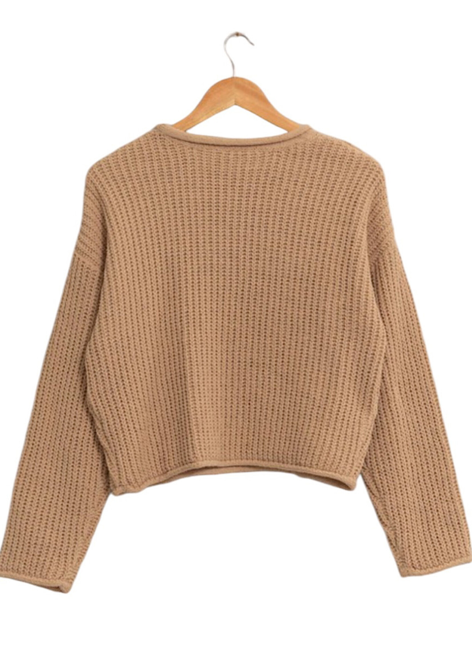 Taupe Rolled Edge Knit Sweater