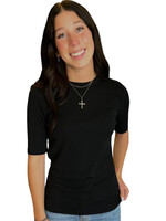 Black Crewneck Fitted Baby Rib Top