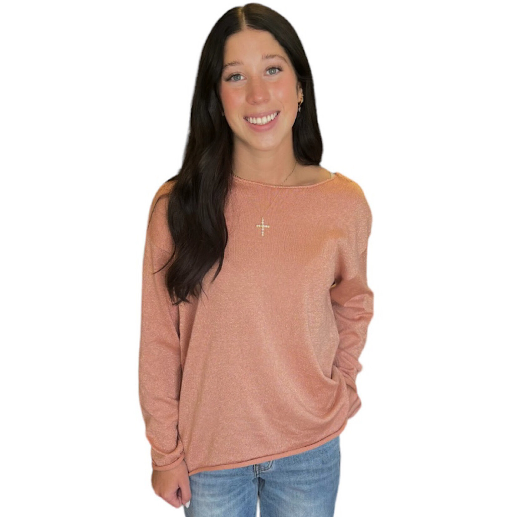 Blush Boat Neck Lurex Sweater