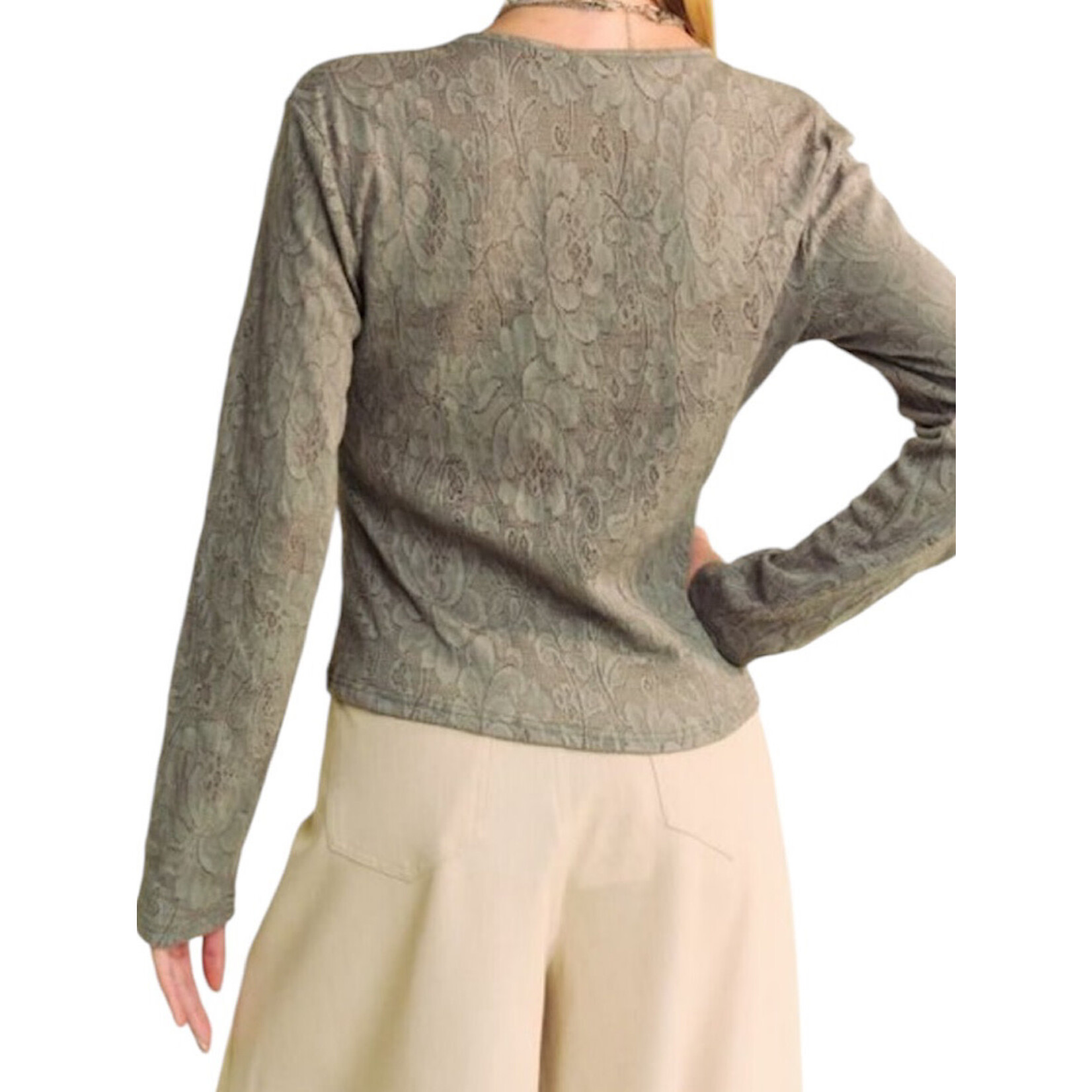 Olive/Khaki Mesh Lace Long Sleeve Top