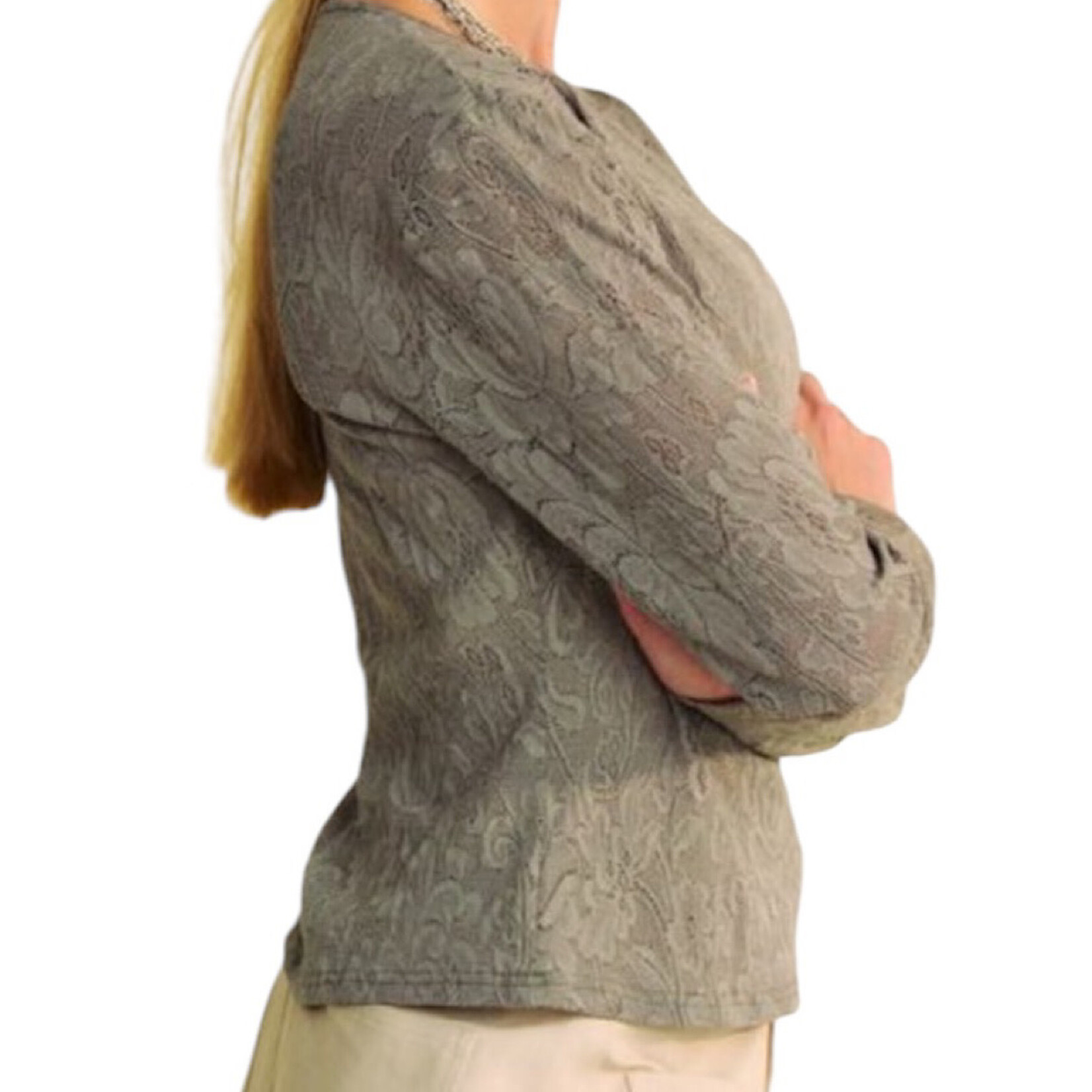 Olive/Khaki Mesh Lace Long Sleeve Top