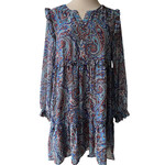 Blue Chiffon Paisley Ruffle Tiered Dress