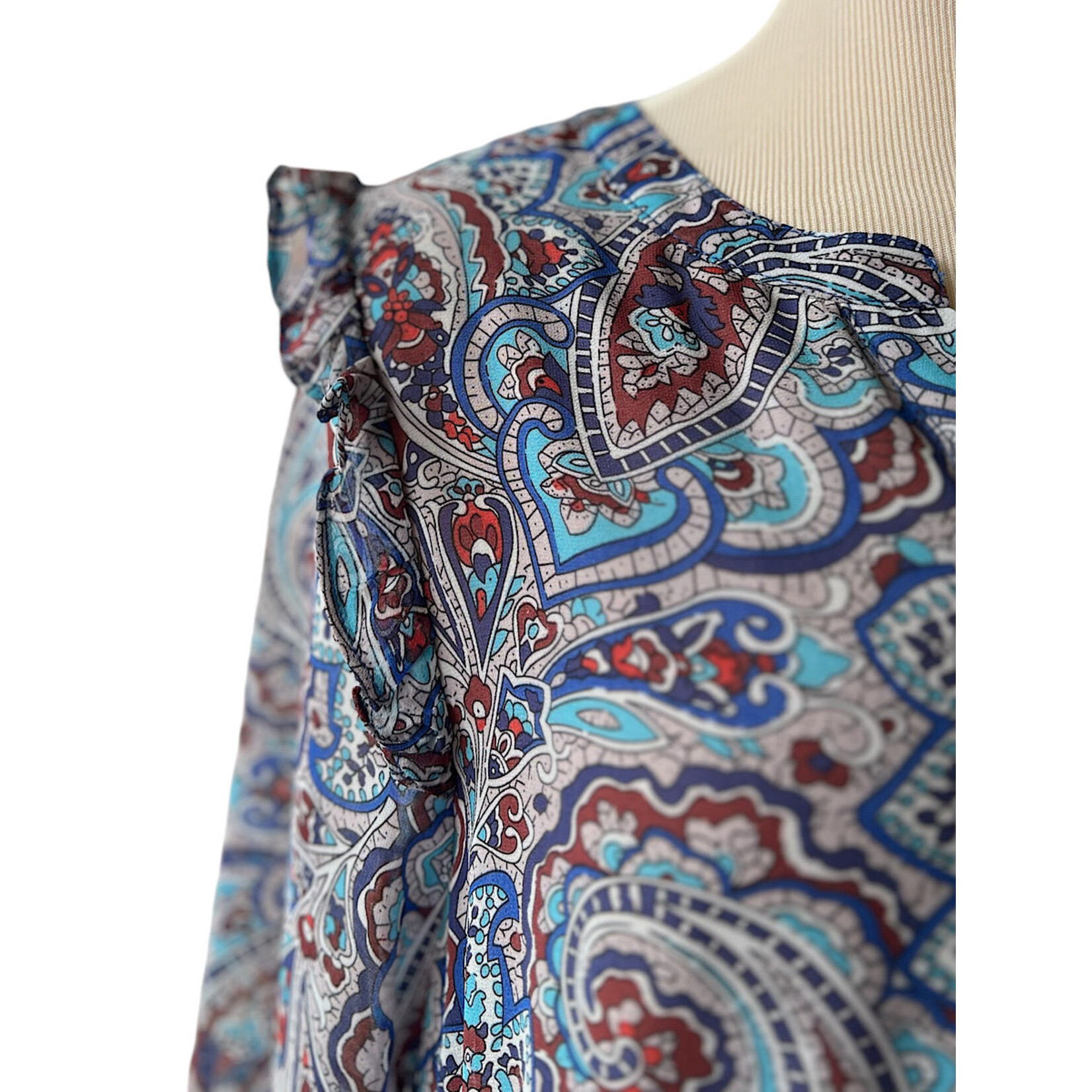 Blue Chiffon Paisley Ruffle Tiered Dress