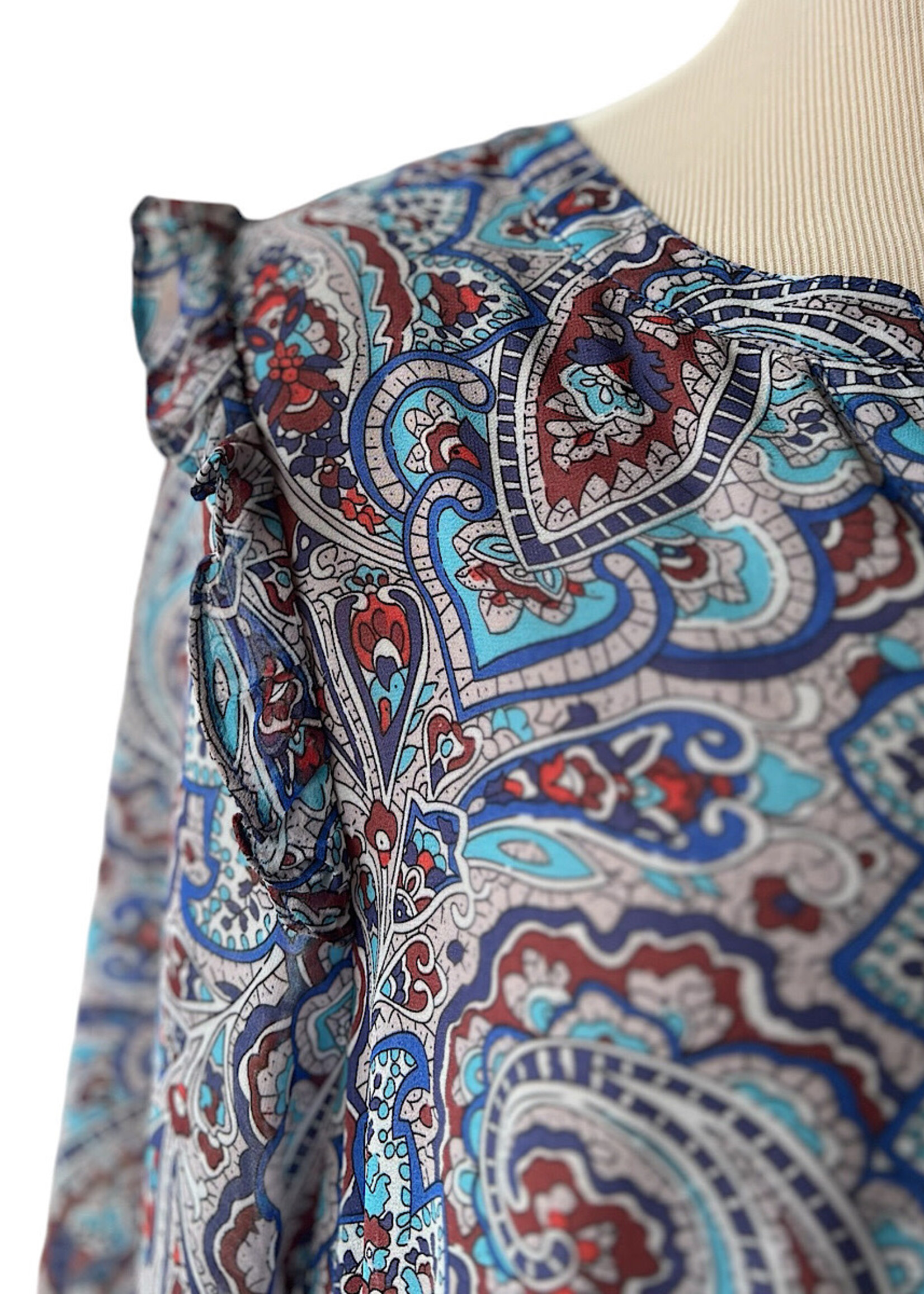 Blue Chiffon Paisley Ruffle Tiered Dress
