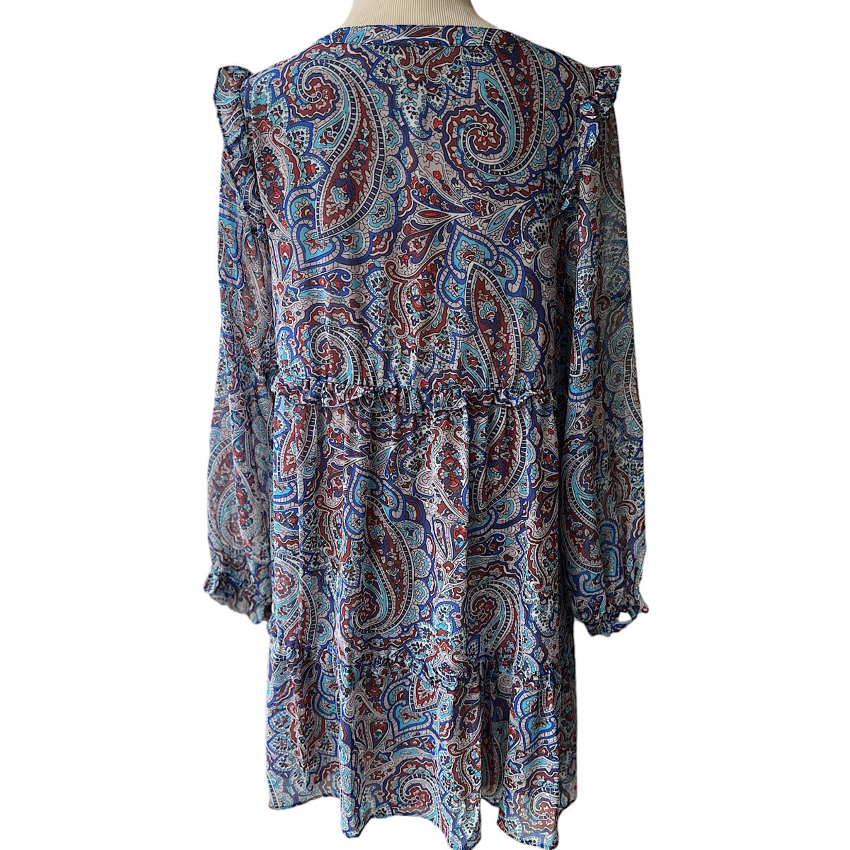 Blue Chiffon Paisley Ruffle Tiered Dress