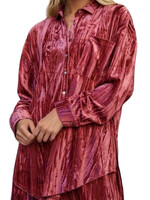 Plus Indian Pink Crinkled Velvet Button Front Top