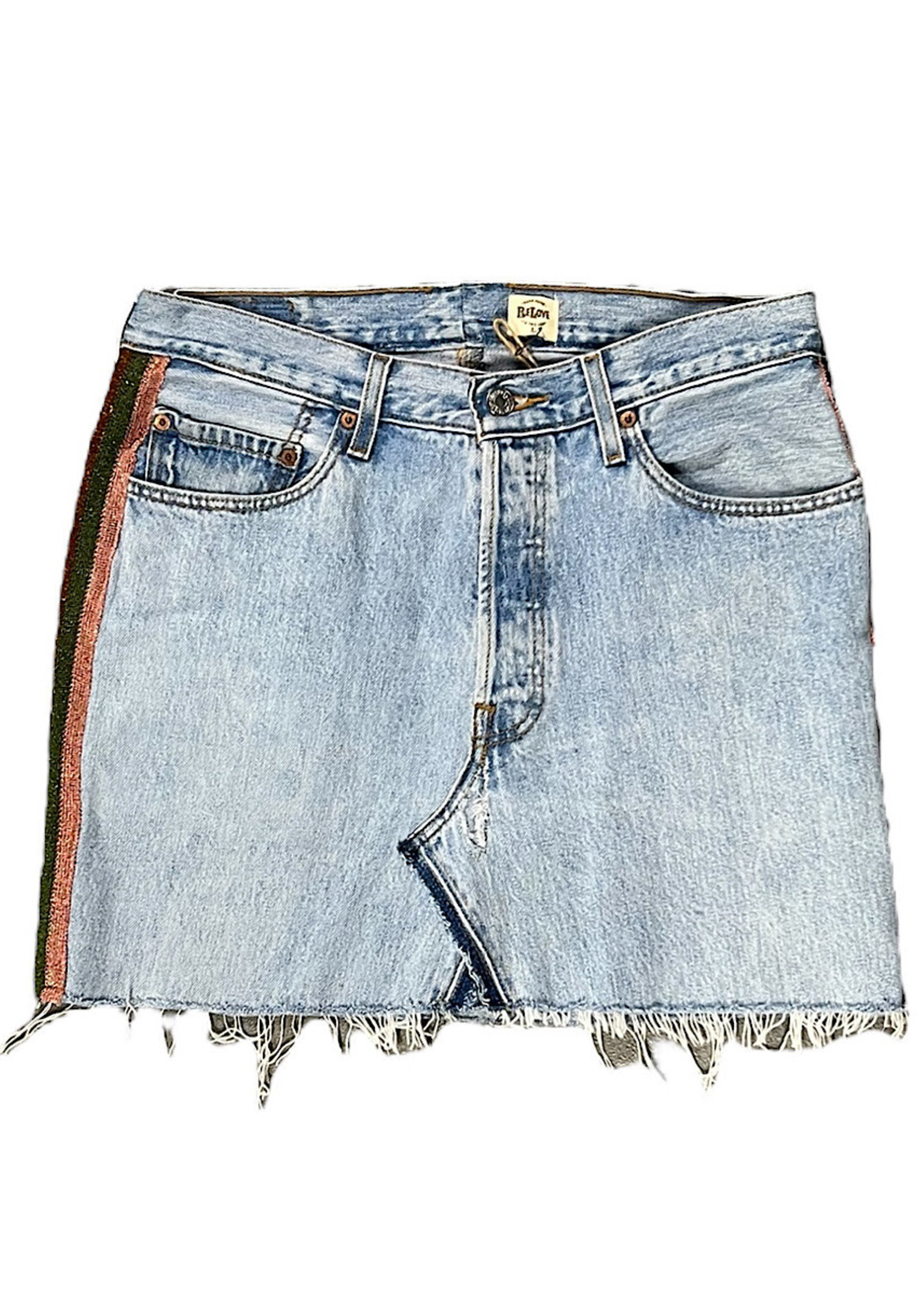 LS501 Denim Skirt with Colored Stripes Size  L NWOT-RF