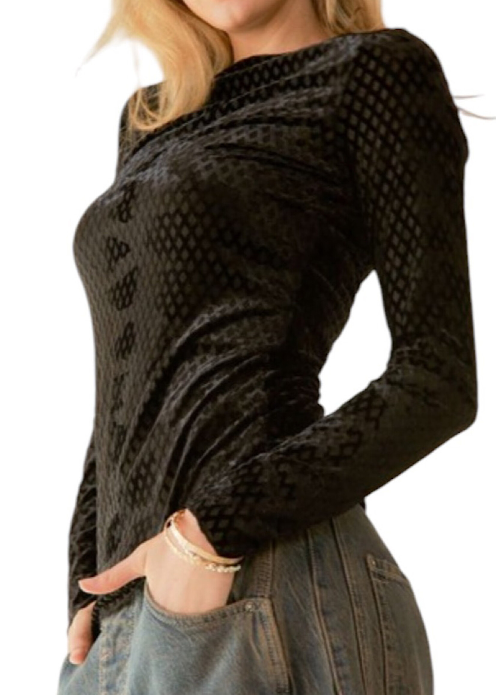 Black Diamond Printed Mesh Top
