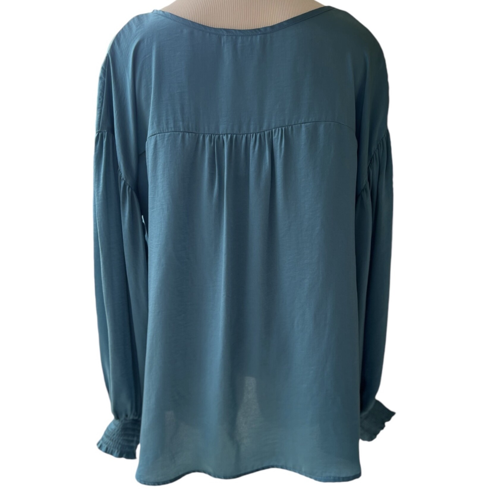 Solid Washed Satin and Shirring Top