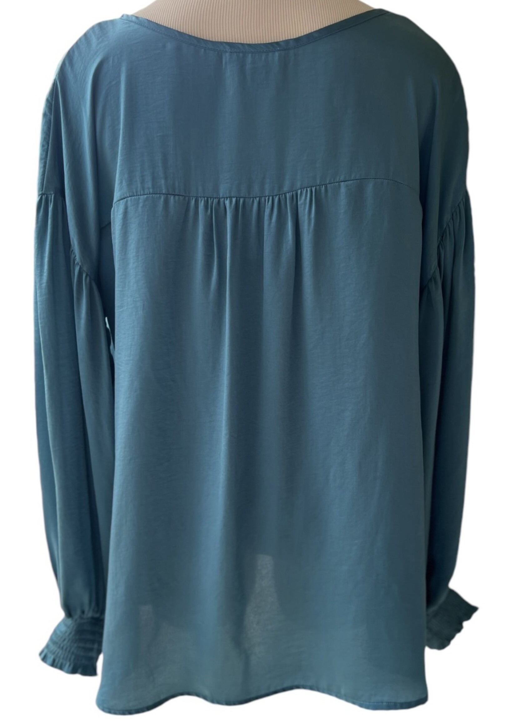 Solid Washed Satin and Shirring Top