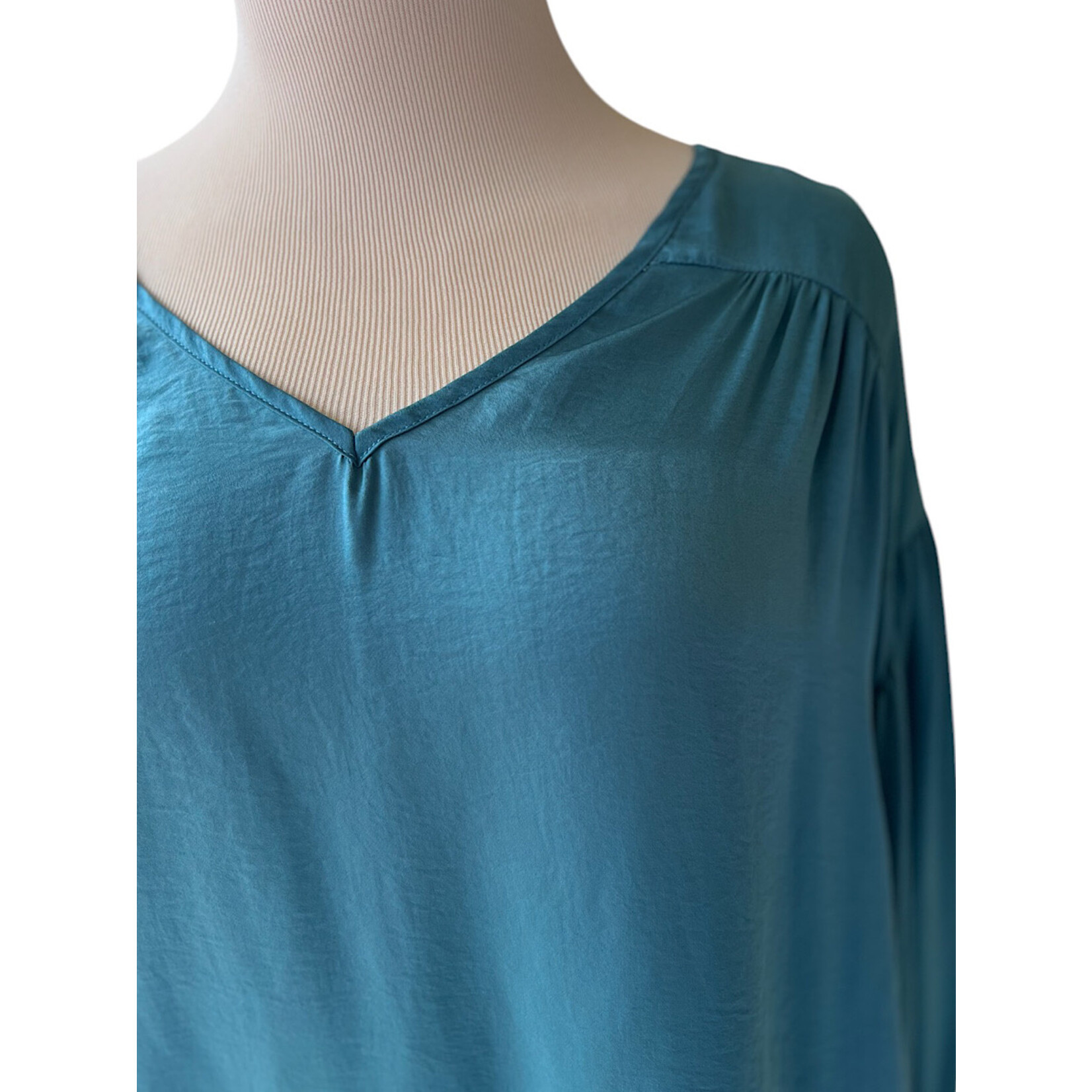 Solid Washed Satin and Shirring Top