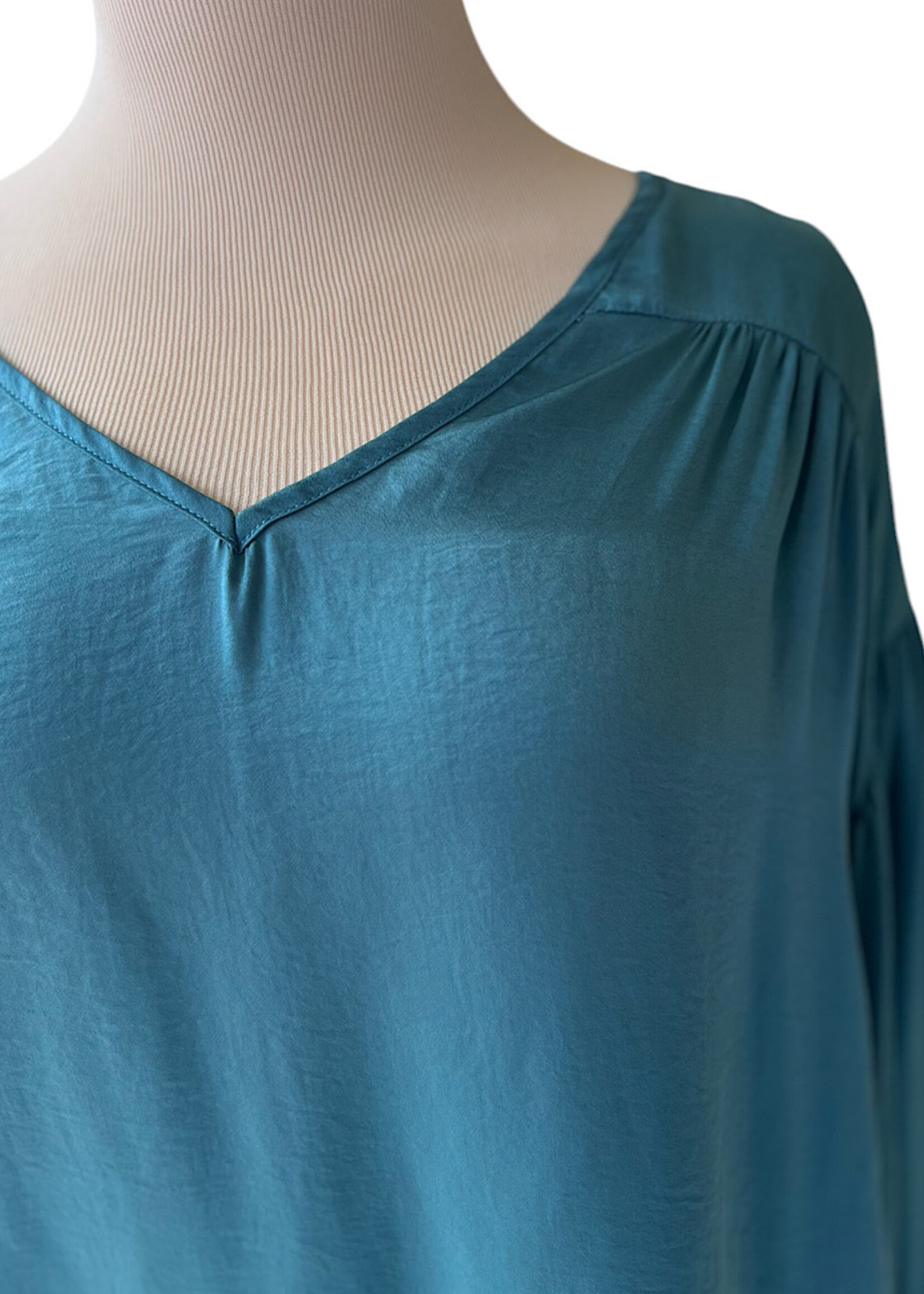 Solid Washed Satin and Shirring Top
