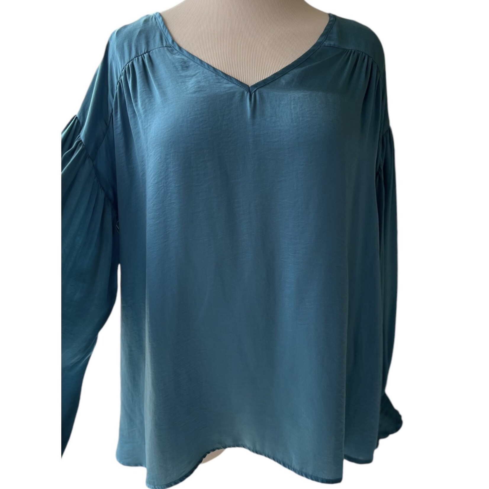 Solid Washed Satin and Shirring Top
