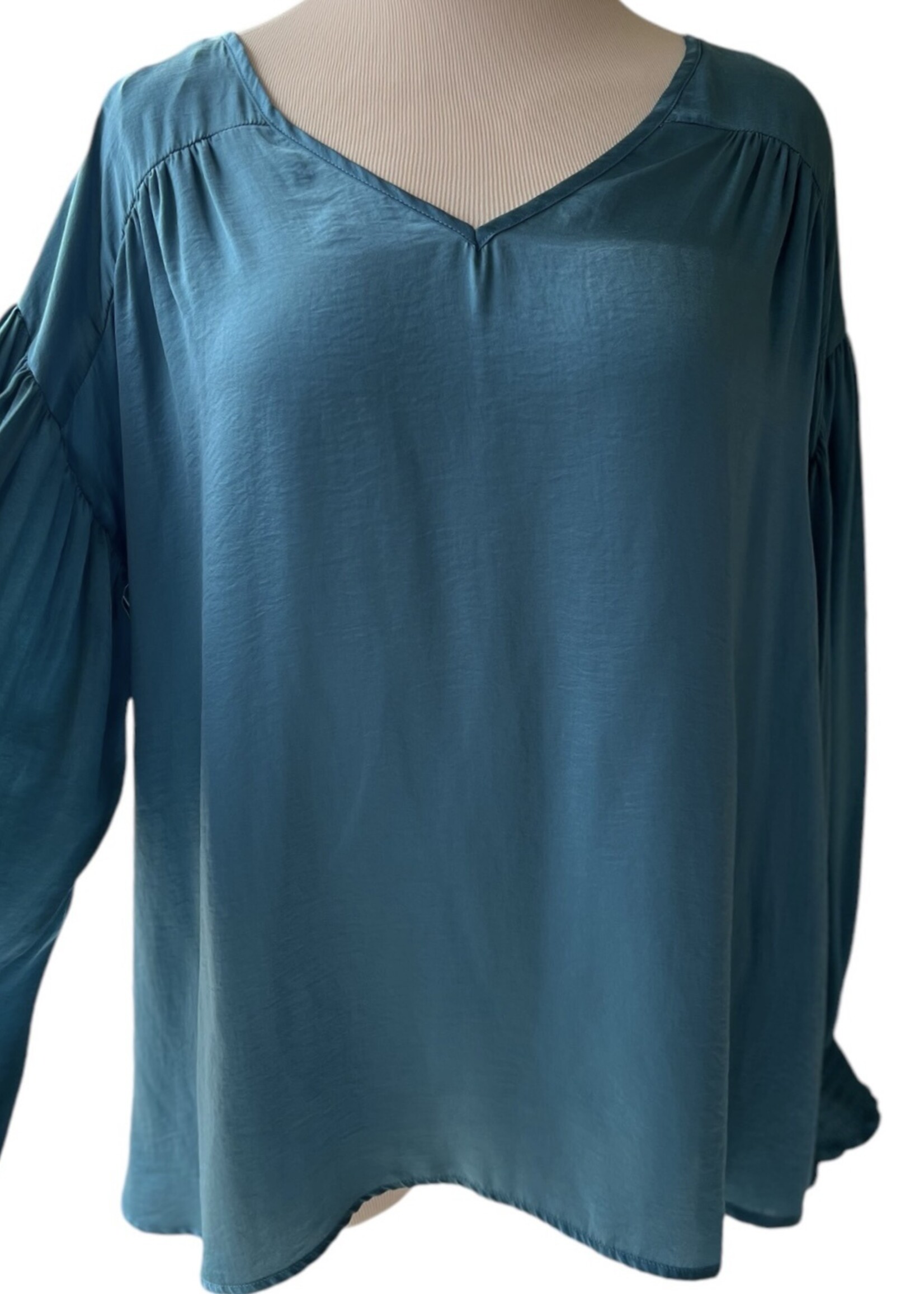 Solid Washed Satin and Shirring Top