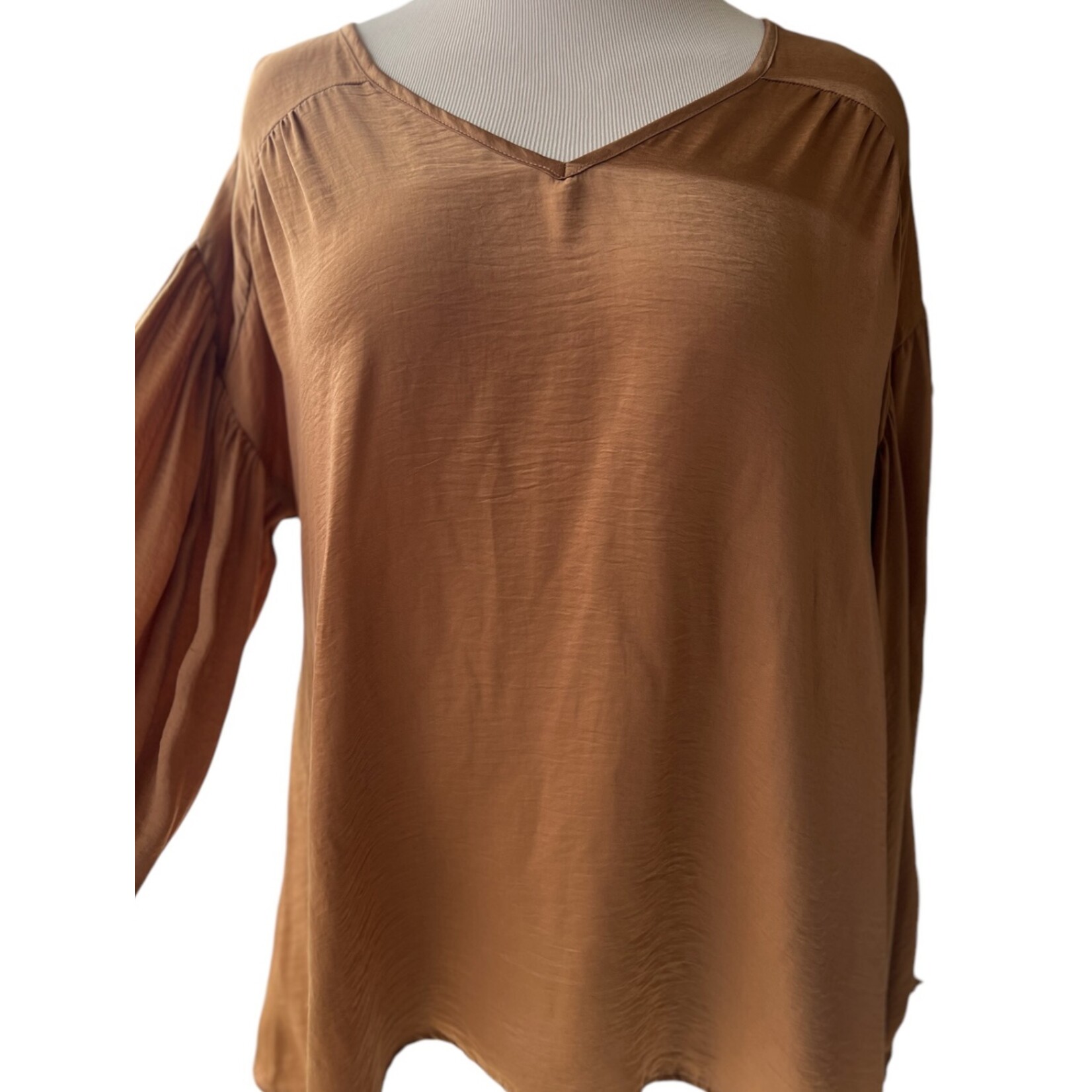 Solid Washed Satin and Shirring Top