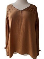 Solid Washed Satin and Shirring Top