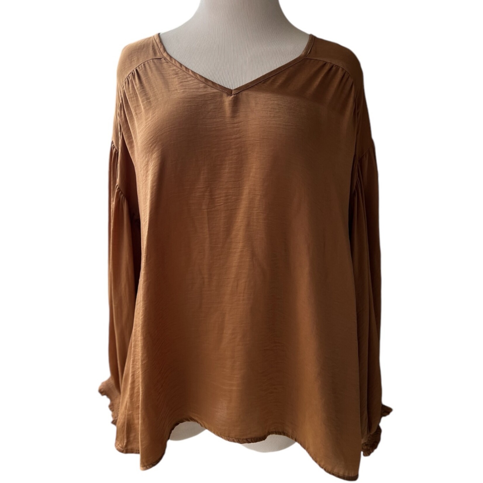 Solid Washed Satin and Shirring Top