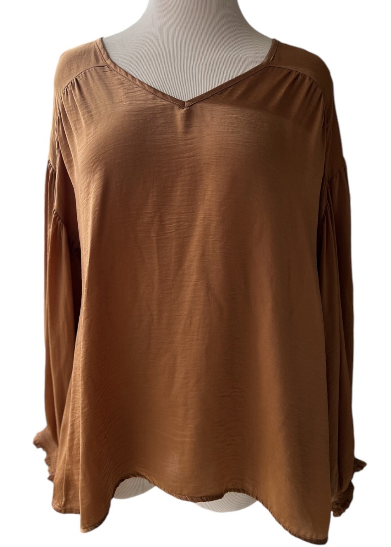 Solid Washed Satin and Shirring Top