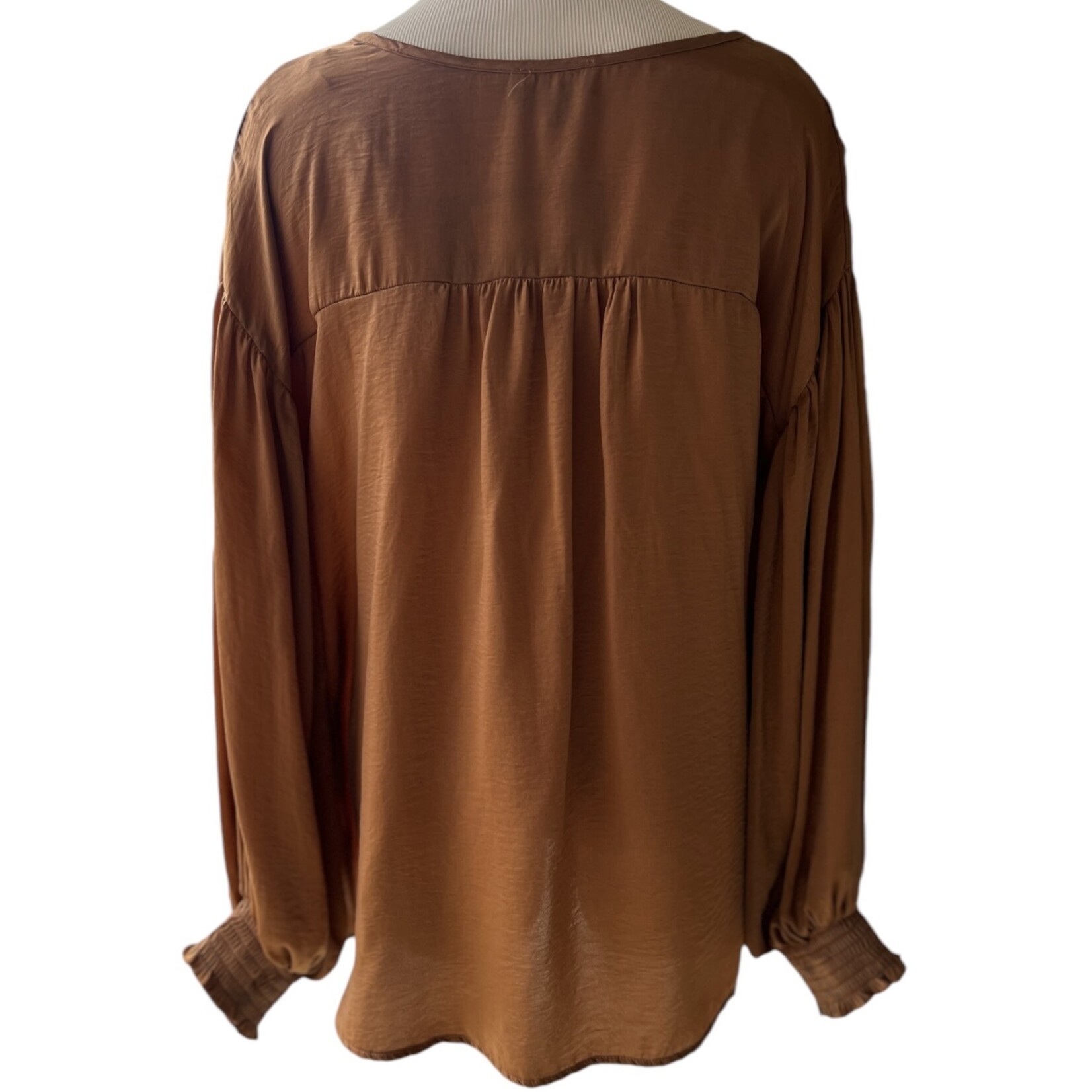 Solid Washed Satin and Shirring Top