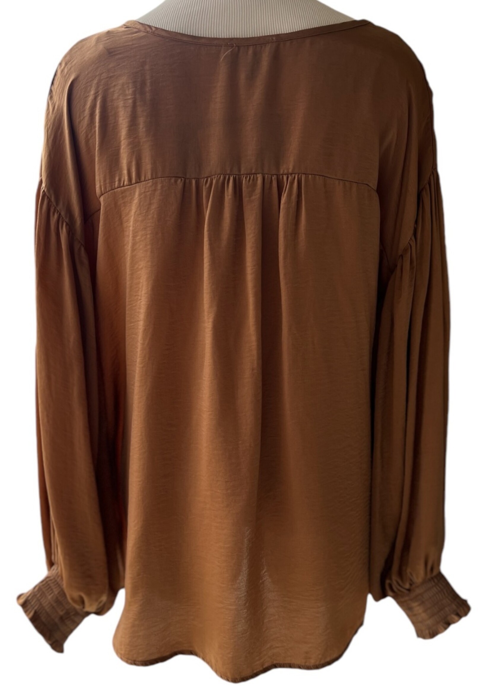 Solid Washed Satin and Shirring Top