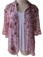 Mauve Embroidered Organza Shirt With 3/4 Sleeves