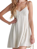Oatmeal Linen V-Neck Babydoll Mini Dress with Smocked Back