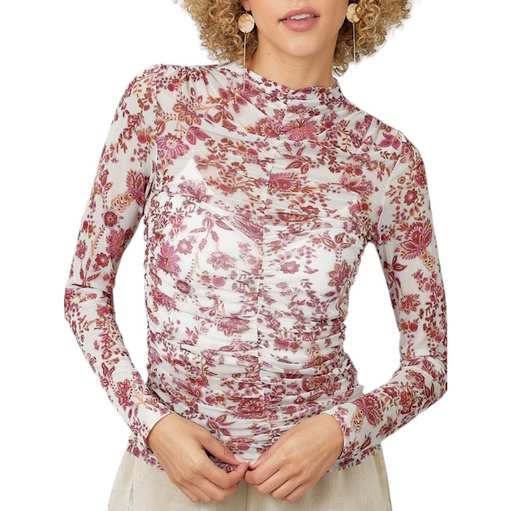 Ivory Mock Neck Ruching Top