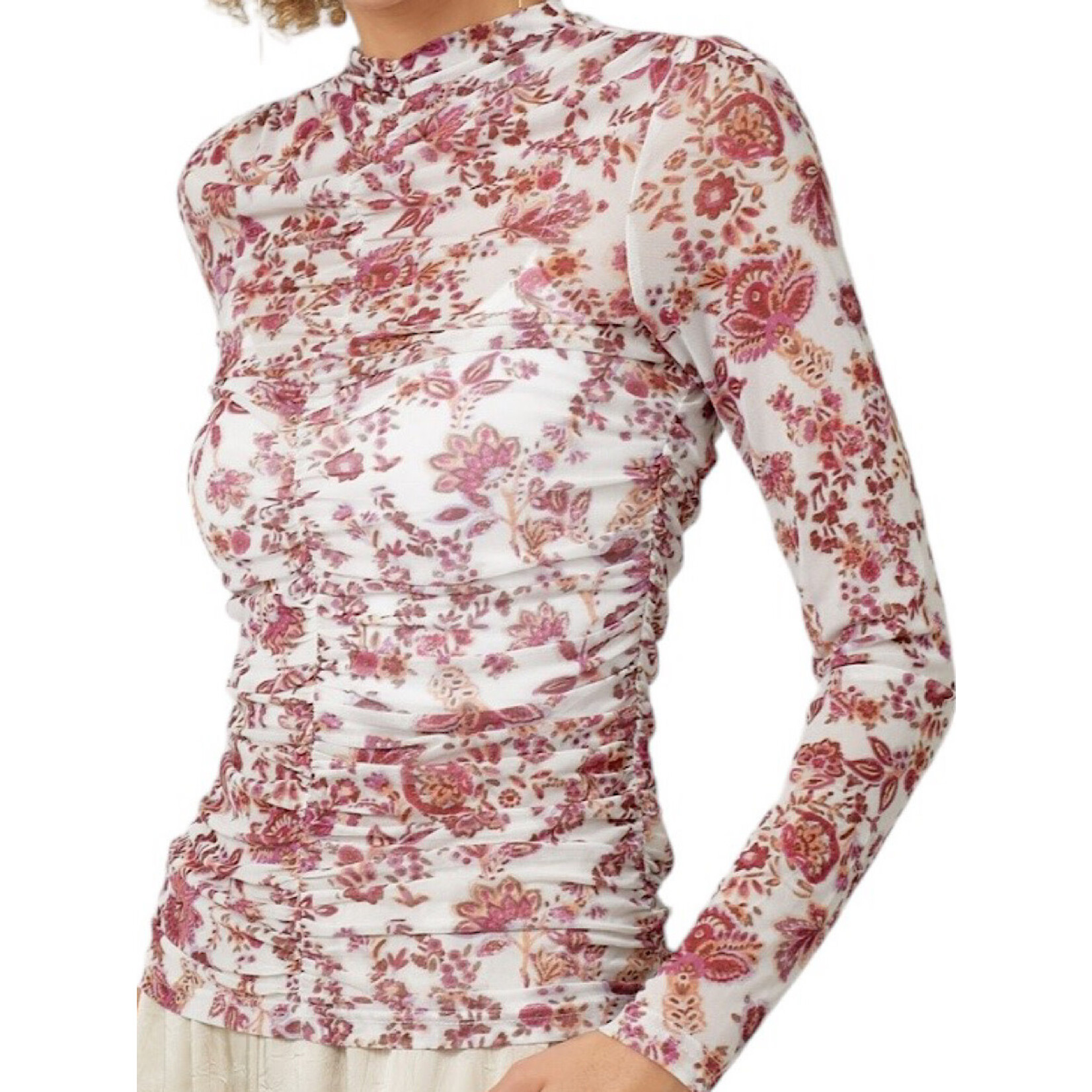 Ivory Mock Neck Ruching Top