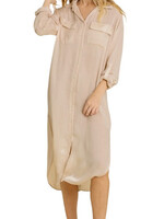 Champagne Satin Button Down Midi Dress