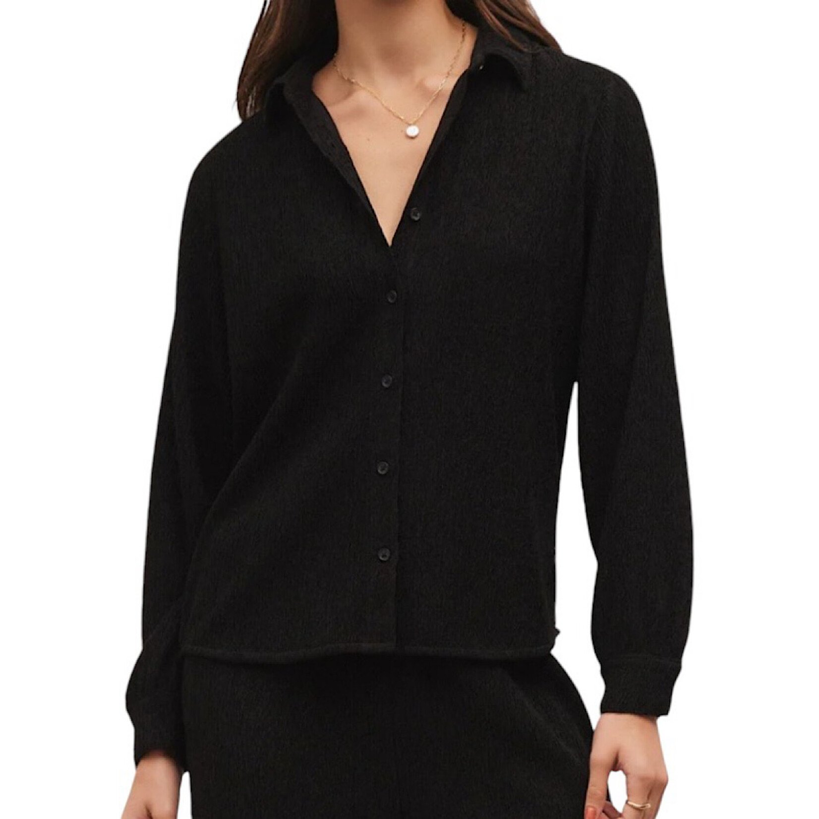 Z Supply Z Supply Lyrical Crinkle Knit Shirt Black