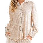 Champagne Velvet Button Down Long Sleeve Top