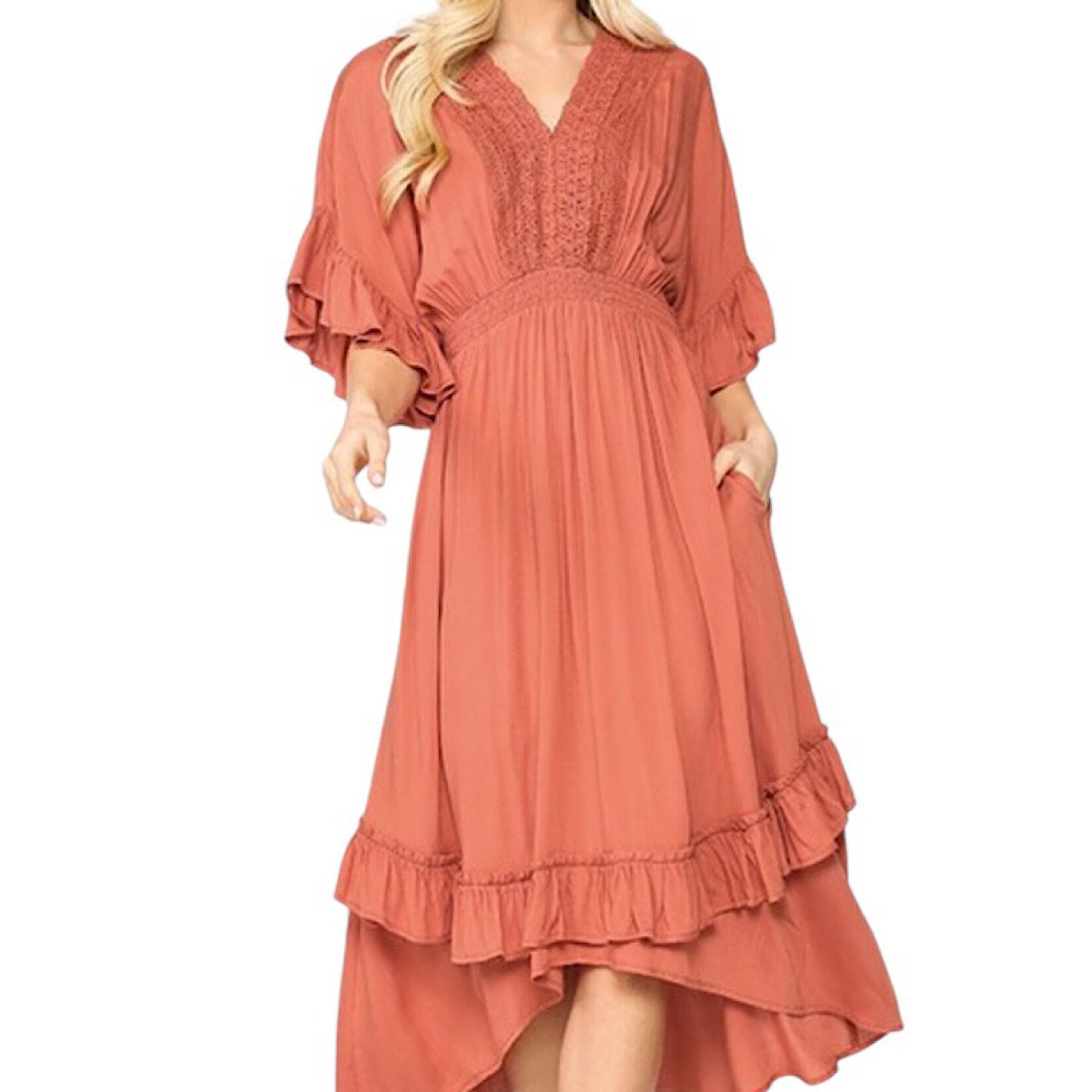 Solid Textured Woven Midi Dress