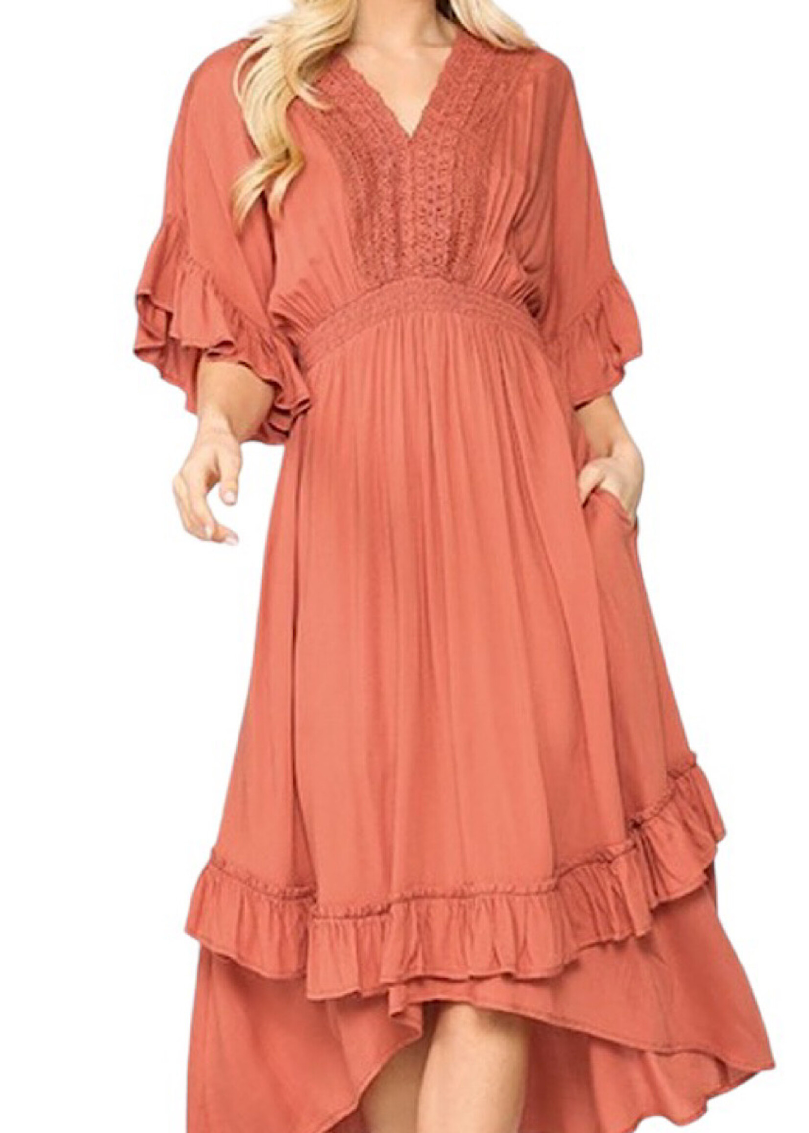 Solid Textured Woven Midi Dress