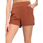 Brown Patina Athleisure Shorts with Curved Hemline