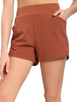 Brown Patina Athleisure Shorts with Curved Hemline