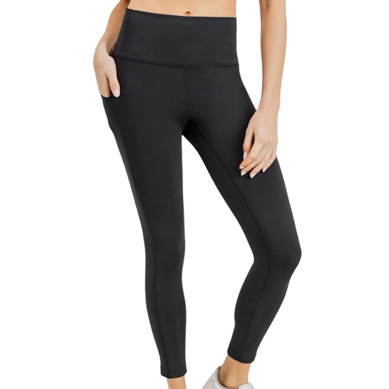 Black Laser Cut and Bonded Fold Over High Waist Leggings