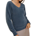 Slate Fuzzy V Neck Sweater