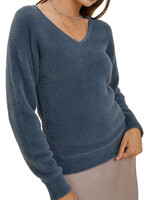 Slate Fuzzy V Neck Sweater