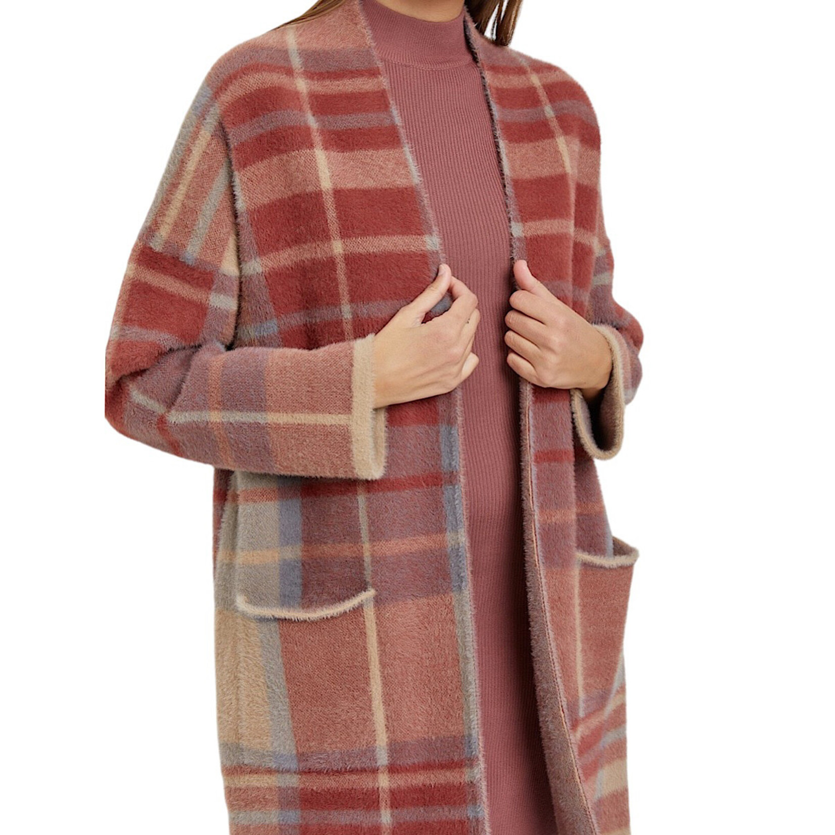 Mauve Plaid Cardigan