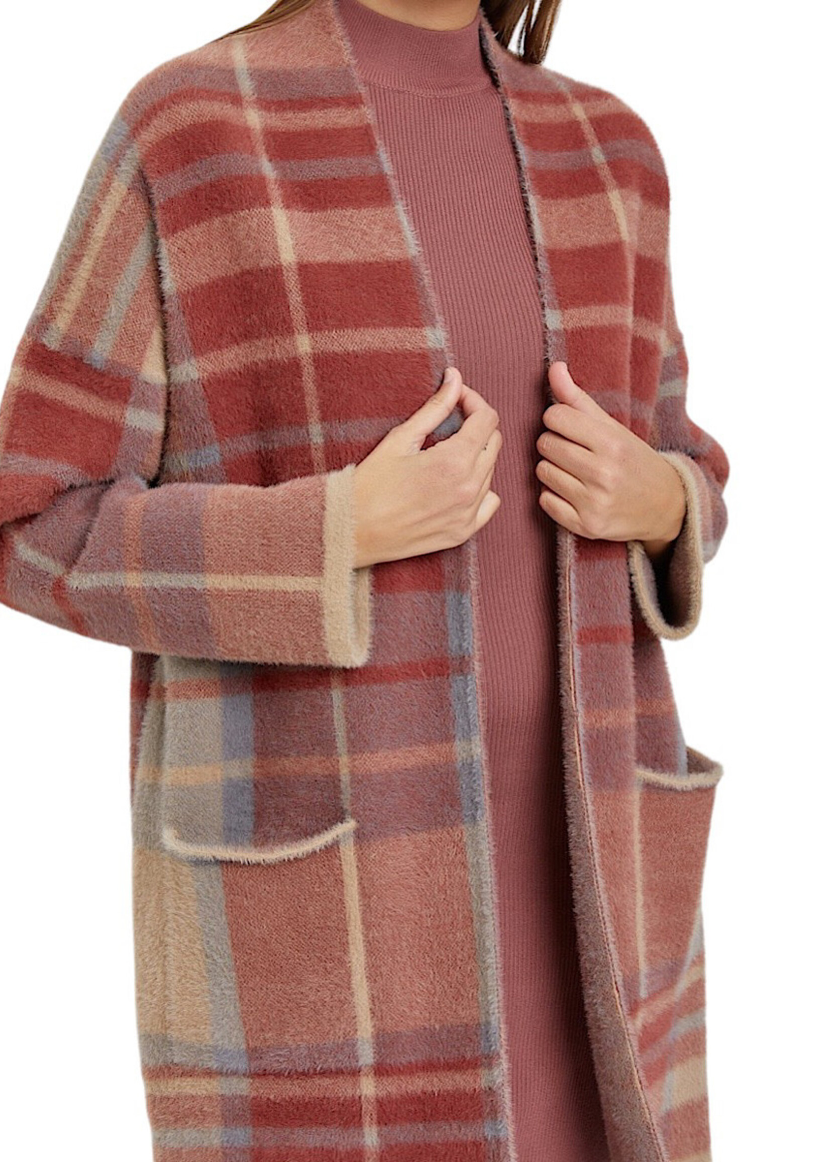 Mauve Plaid Cardigan