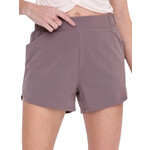 Light Cocoa Athleisure Shorts with Curved Hemline