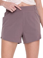 Light Cocoa Athleisure Shorts with Curved Hemline