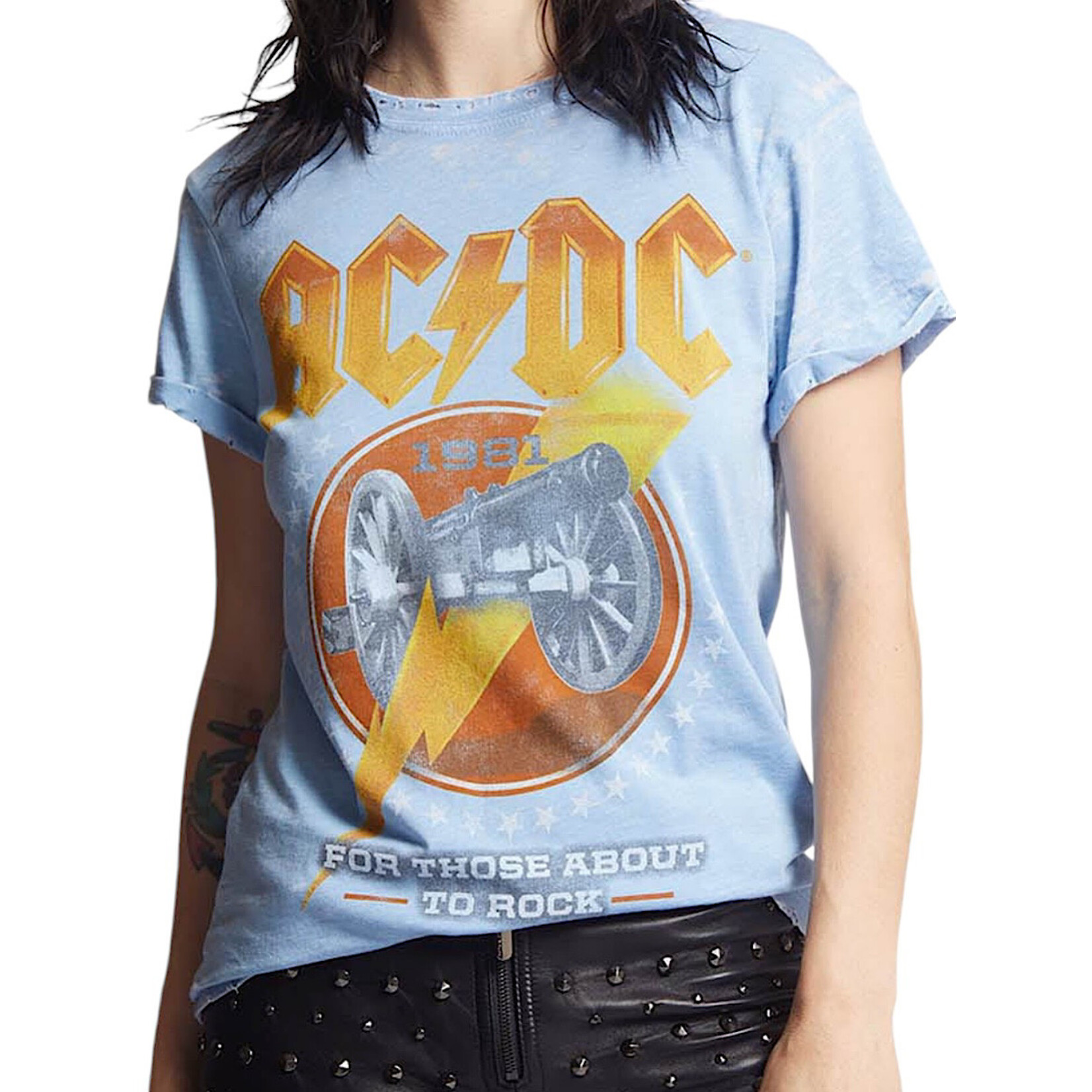 ACDC About To Rock Washed Denim Top