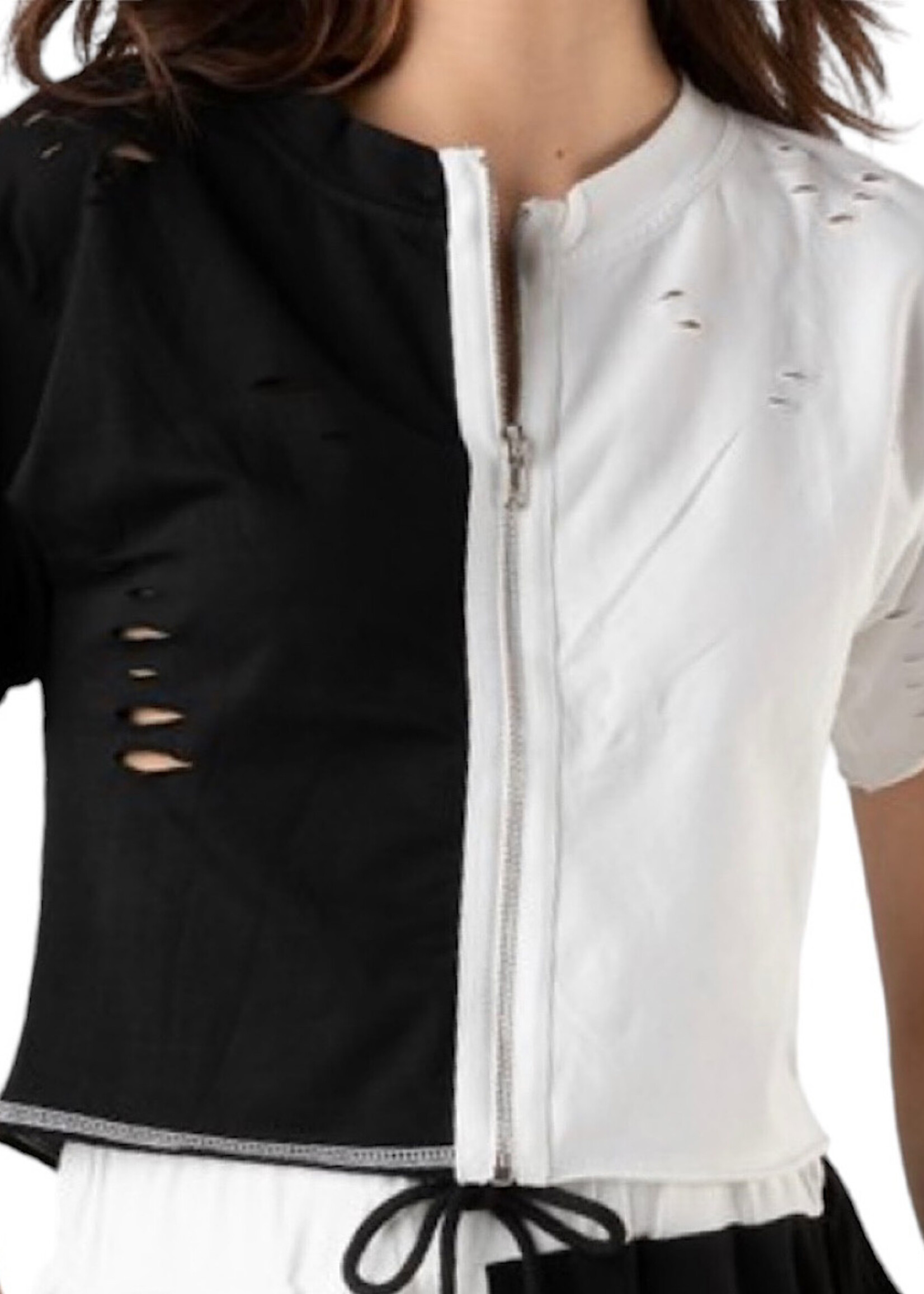 Black and White Color Block Zip Up