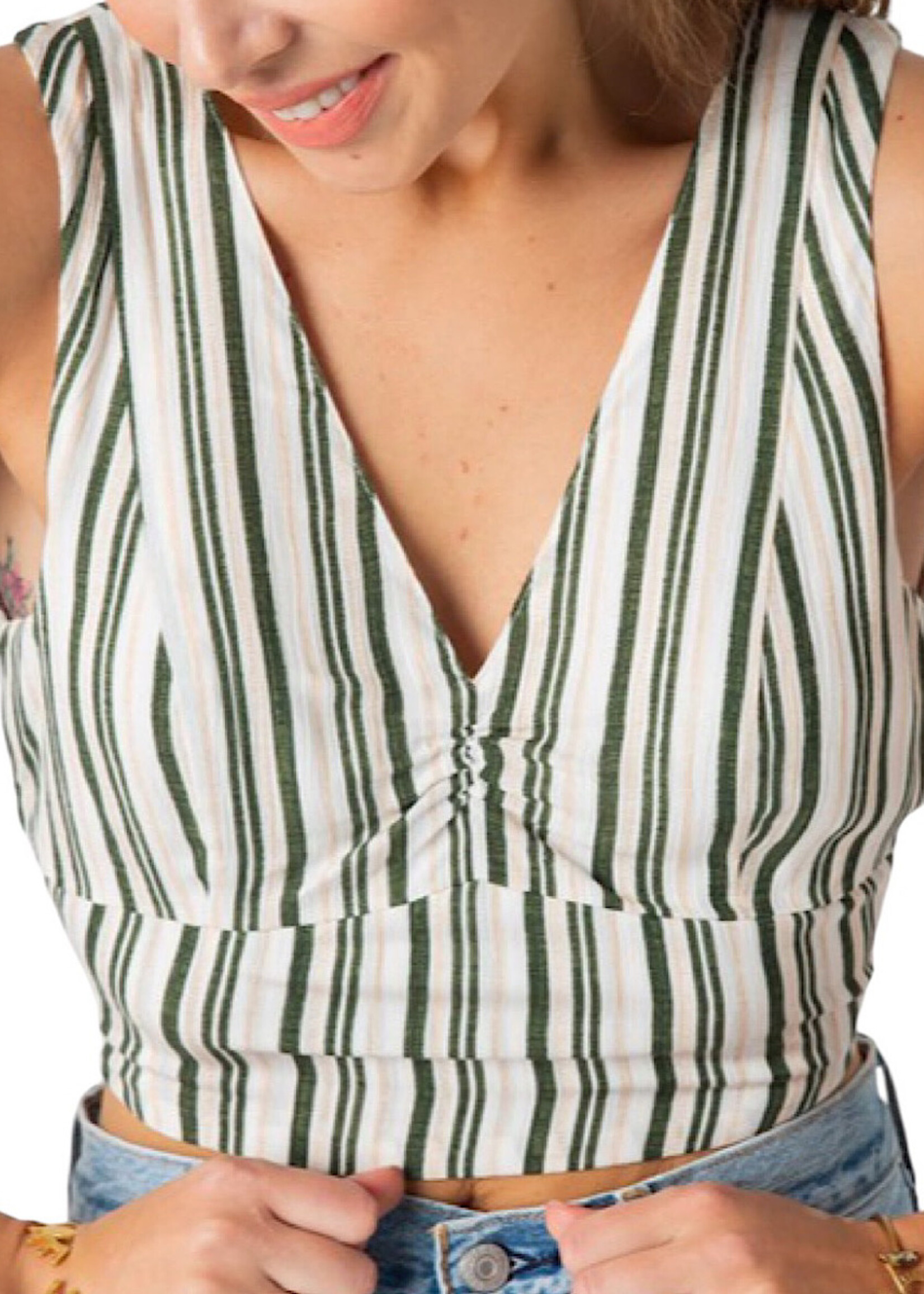 Olive Stripe Crop Top