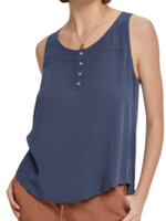 Charcoal Blue Scoop Neck Flowy Tank With 3/4 Metal Buttons