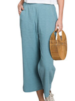 Sea Foam Woven Cotton Gauze Slub Ankle Length Pants