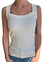 Cream Ribbed Long Tank