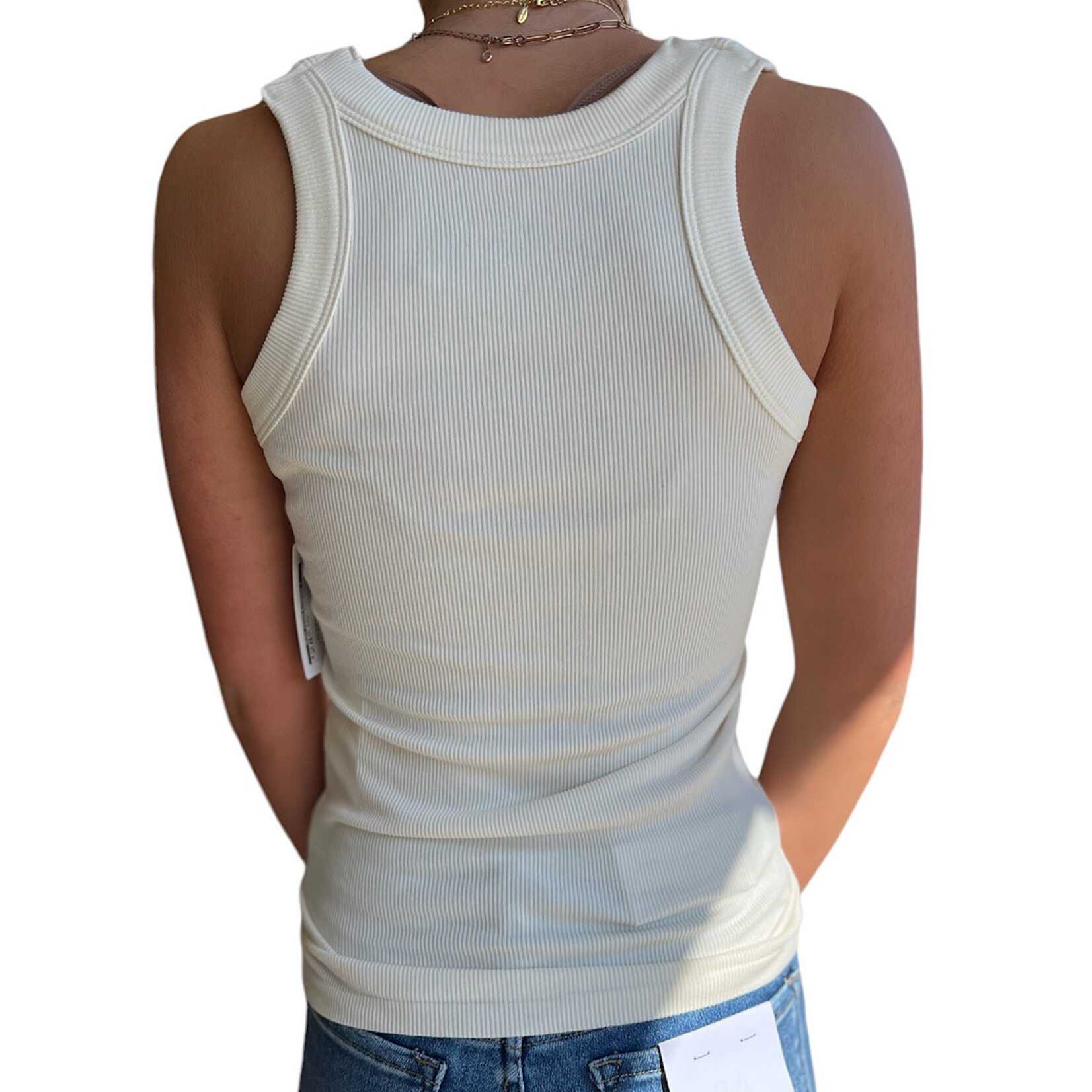 Cream Ribbed Long Tank