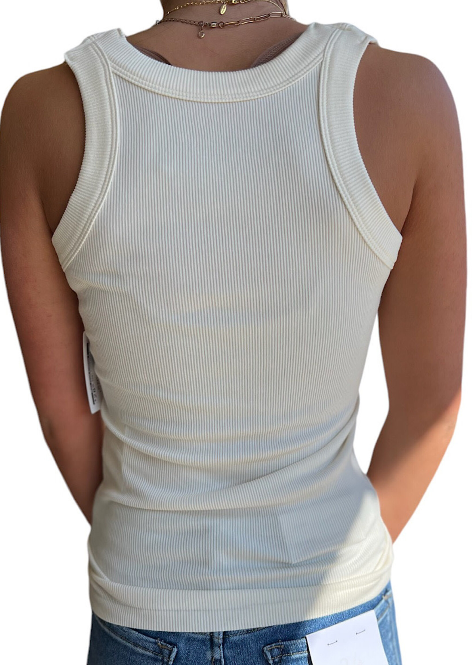 Cream Ribbed Long Tank